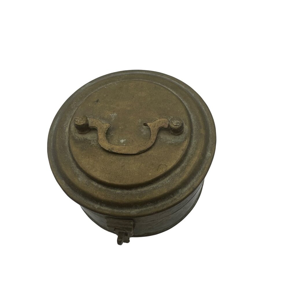 Vintage Brass Round Container With Lid & Handle Collectible Made In India